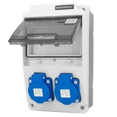 Baustromverteiler XS 2x230V 16A Inspektionsfenster Stromverteiler ohne Sicherungen