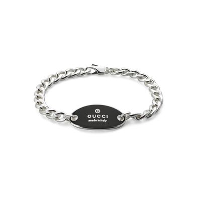 Gucci - YBA797043001 - Markenarmband aus Sterlingsilber und schwarz emailliertem oval