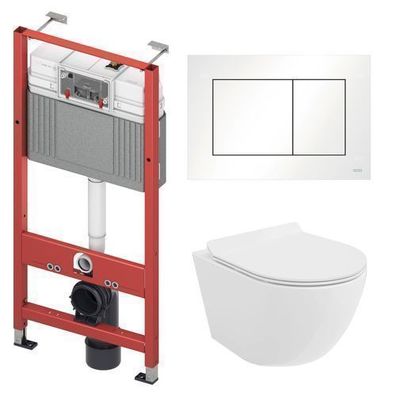 WC SET: Vorwandelement TECE + Toilette Rolo Weiß + Matte + Betätigungsplatte in Weiß