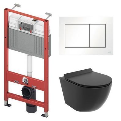 WC SET: Vorwandelement TECEbase + Toilette Schwarz+Matte+Betätigungsplatte in Weiß