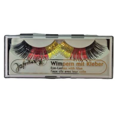 Fanwimpern - schwarz/ rot/ gold mit Kleber