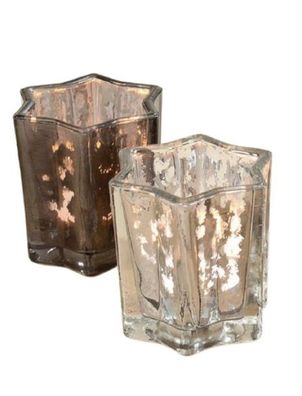 Windlicht Teelicht Glas lackiert grau hell Stern H ca. 8 cm 2er Set