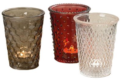 Windlicht Troja Glas lackiert rot/grün/klar H 13cm Ø 10cm 3-teilig