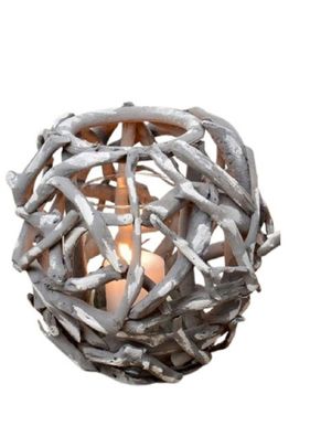 Windlicht MaluTeelicht Holzstücke Glaseinsatz grau H 25cm Ø 25cm