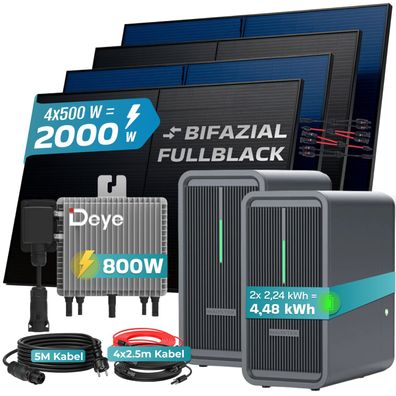 SUNNIVA® 2000W Balkonkraftwerk Deye mit 4,48kWh Speicher Marstek B2500D Bifazial