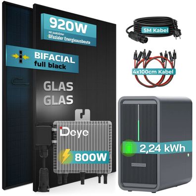 SUNNIVA® 920W Balkonkraftwerk mit 2,24 kWh Speicher Marstek B2500-D Bifazial