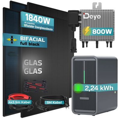 SUNNIVA® 1840W Balkonkraftwerk mit 2,24 kWh Speicher Marstek B2500-D Bifazial