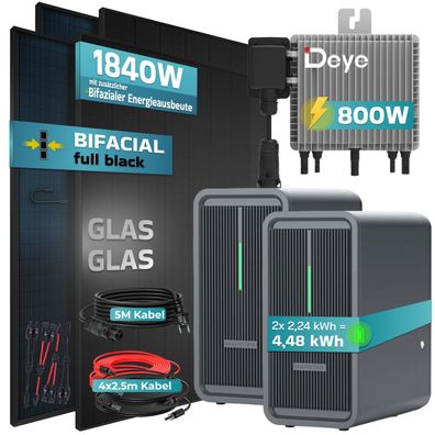 SUNNIVA® 1840W Balkonkraftwerk mit 4,48 kWh Speicher Marstek B2500-D Bifazial
