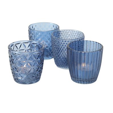 Teelichthalter Marilu Glas lackiert blau H.7,5 cm Ø.7,5cm 4-teilig