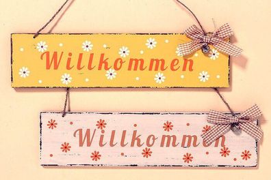 Deko-Schild Vintage Dekoschild Willkommen Frühling Ostern gelb
