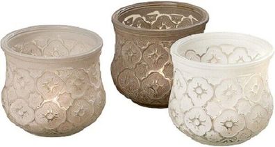 Windlicht Tunis Glas lackiert Taupe/Grau/weiß H.9 cm Ø.11 cm 3er Set