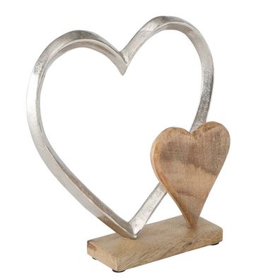 Dekoaufsteller Carolyn Herz Mangoholz Aluminium 28 cm x 23 cm