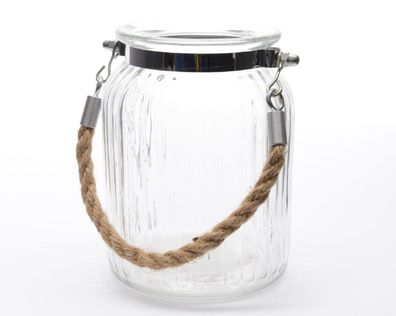 Windlicht Teelichthalter Glas Juteseil Ø.11 cm H.14,5 cm klar
