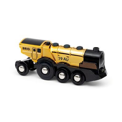 BRIO Goldene Batterielok mit Licht und Sound, Spielfahrzeug