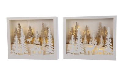LED Holzrahmen mit Motiv Wald Hirsch Hütte Oder Wald mit Hirschen Stückpreis