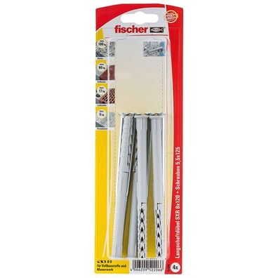 fischer Langschaftdübel SXR 8x120 Z K (hellgrau, 4 Stück, mit Schraube)