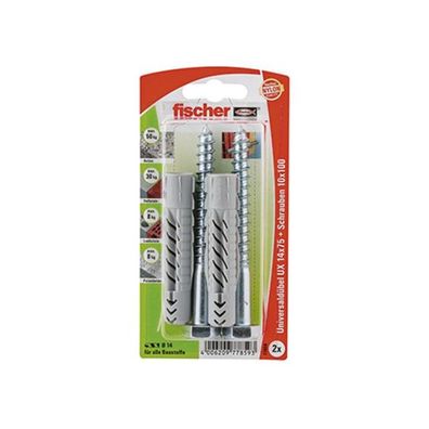 fischer Universaldübel UX 14x75 S K (hellgrau, 2 Stück, mit Schraube)