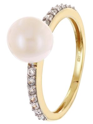 trendor Schmuck Damenring Gold 333 mit Süßwasser-Zuchtperle und Zirkonias 68380