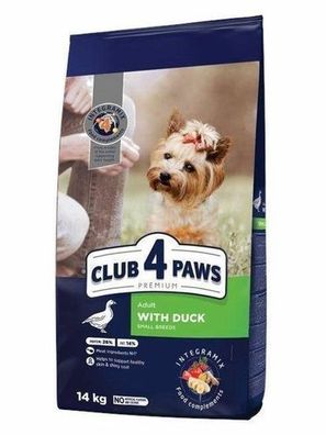CLUB 4 PAWS HUND 14 kg ADULT für kleine Rassen, Ente