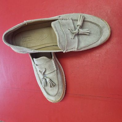 Zara Schuhe Herren elegant Mokassins aus Wildleder mit geflochtener Sohle beige Gr.42