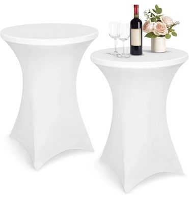 2er Set Stretch-Tischbezüge - Weiß Hochzeitstisch Husse Bartisch Feier