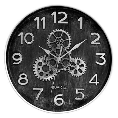 Platinet Gearflow Wanduhr 30 cm Zahnrad Design Industrie Schwarz Grau