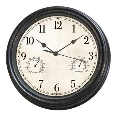 Platinet Vintage Wanduhr 30 cm IP44 Thermometer Hygrometer Schwarz Creme