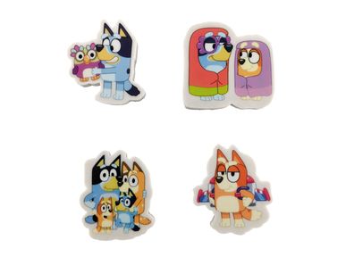 Bluey Radiergummi Set 4 in 1 Figuren Radierer Schreibwaren für Schule und Federmäp