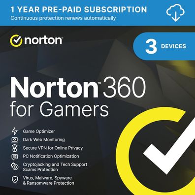 Norton for Gamers NO SUB 360 | 3 PC | 1 Jahr | KEY / ESD