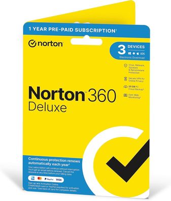 Norton SUB 360 Deluxe 3 Device | 3 PC | 1 Jahr | KEY / ESD