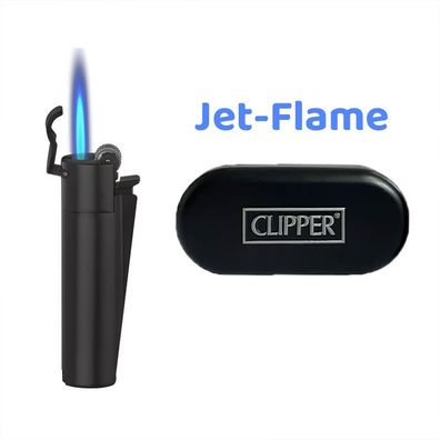 Clipper Metall Matt All Black Reibradfeuerzeug mit Jet-Flamme in der Metallbox