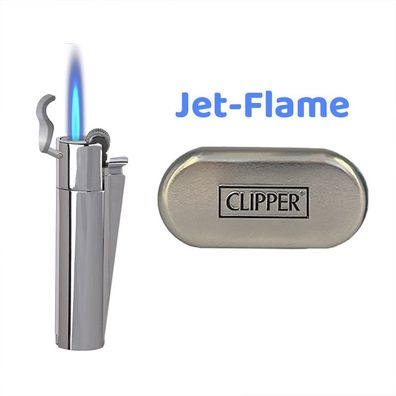 Clipper Metall Silver Reibradfeuerzeug mit Jet-Flamme in der Metallbox
