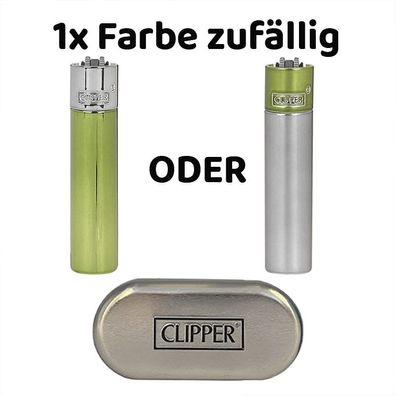 Clipper Metall Pistachio Reibradfeuerzeug in Metallbox, Farbe zufällig