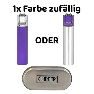 Clipper Metall Purple Glitter Reibradfeuerzeug in Metallbox, Farbe zufällig