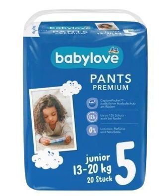 Babylove Windeln Größe 5 (13-20kg) - 20 Stück, Hergestellt in Deutschland, Derma