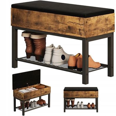 Schuhschrank mit Sitzfläche für den Flur + Stauraum - Retro-Loft-Bank, 70 cm