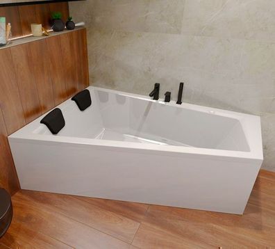 Badewanne Eckwanne 160x85 INTIMA Links + AcrylSchürze + Kopfstütze + Ablauf + Füße
