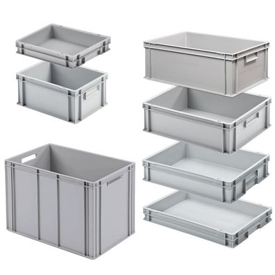 Set mit 7 Eurobehältern in 7 versch. Größen/Höhen, 2x 400x300 / 5x 600x400 mm, grau