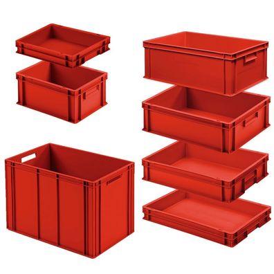 Set mit 7 Eurobehältern in 7 versch. Größen/Höhen, 2x 400x300 / 5x 600x400 mm, rot