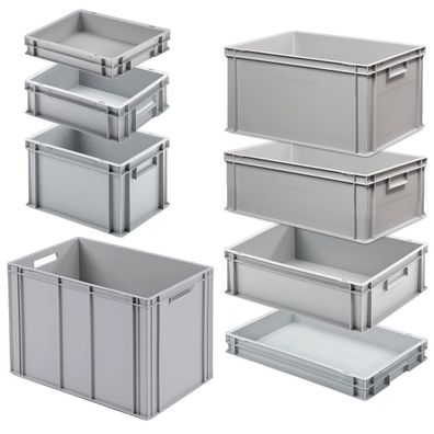 Set mit 8 Eurobehältern in 8 versch. Größen/Höhen, 3x 400x300 / 5x 600x400 mm, grau