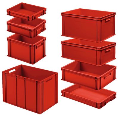 Set mit 8 Eurobehältern in 8 versch. Größen/Höhen, 3x 400x300 / 5x 600x400 mm, rot