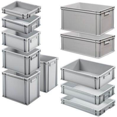 Set mit 11 Eurobehältern in 11 versch. Größen/Höhen, 6x 400x300 / 5x 600x400 mm, grau