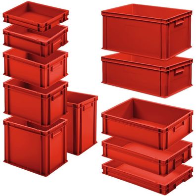 Set mit 11 Eurobehältern in 11 versch. Größen/Höhen, 6x 400x300 / 5x 600x400 mm, rot
