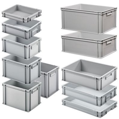 Set mit 11 Eurobehältern in 11 versch. Größen/Höhen, 6x 400x300 / 5x 600x400 mm, grau