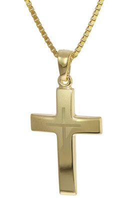 trendor Schmuck Kreuz-Anhänger Gold 333 + goldplattierte Silber-Halskette 35790