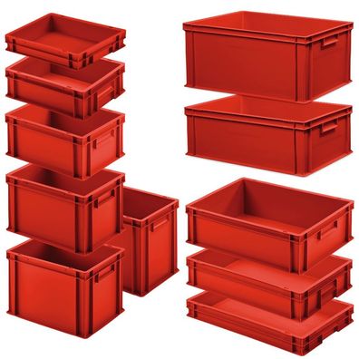 Set mit 11 Eurobehältern in 11 versch. Größen/Höhen, 6x 400x300 / 5x 600x400 mm, rot