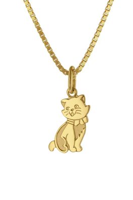 trendor Schmuck Anhänger Katze Gold 333 (8 Karat) + goldplattierte Silberkette 35919