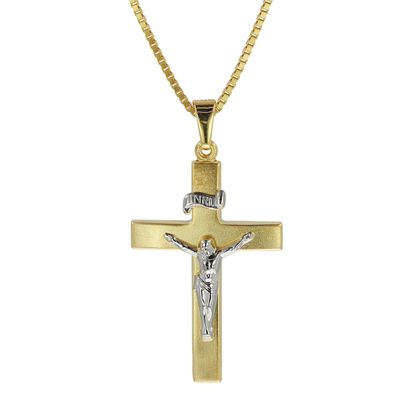 trendor Schmuck Kruzifix-Anhänger Gold 333 mit goldplattierter Herren-Halskette 0848