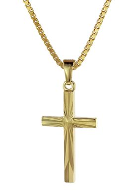 trendor Schmuck Kreuz-Anhänger Gold 333/8K 22 mm mit goldplattierter Silberkette 085