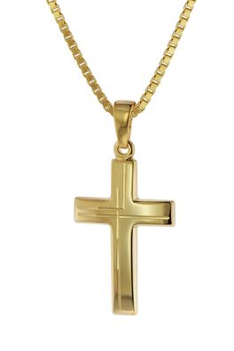trendor Schmuck Anhänger Kreuz 585 Gold (14 Karat) mit goldplattierter Kette 75125